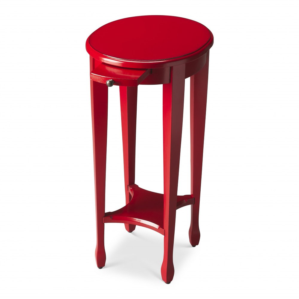 Red Manufactured Wood Oval End Table with Shelf - 26-inch