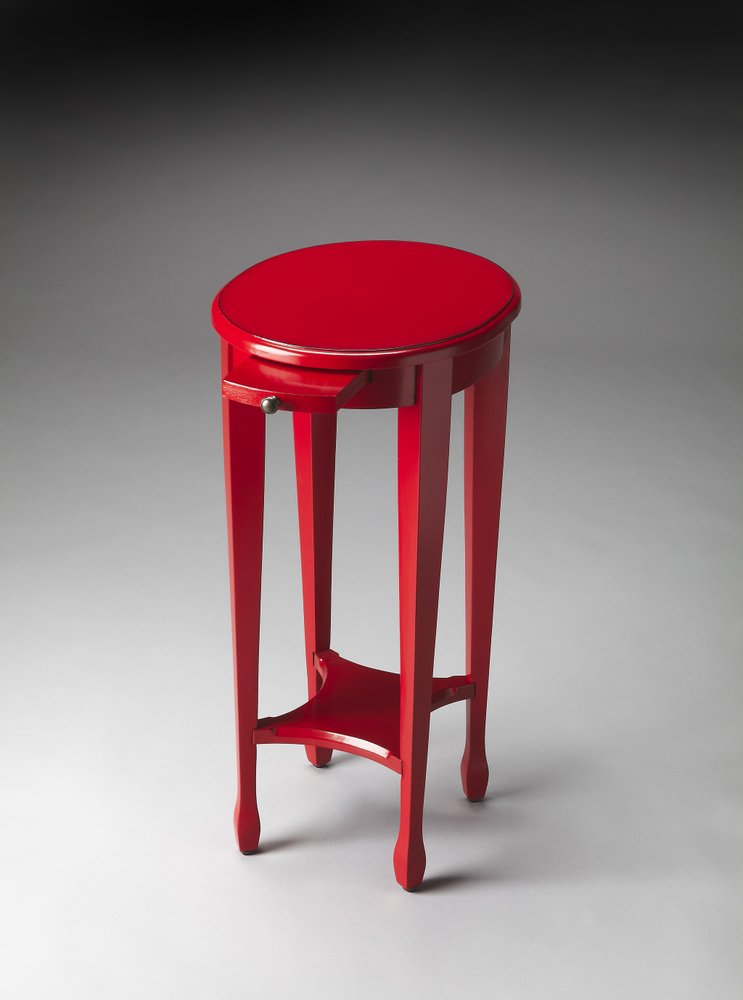 Red Manufactured Wood Oval End Table with Shelf - 26-inch