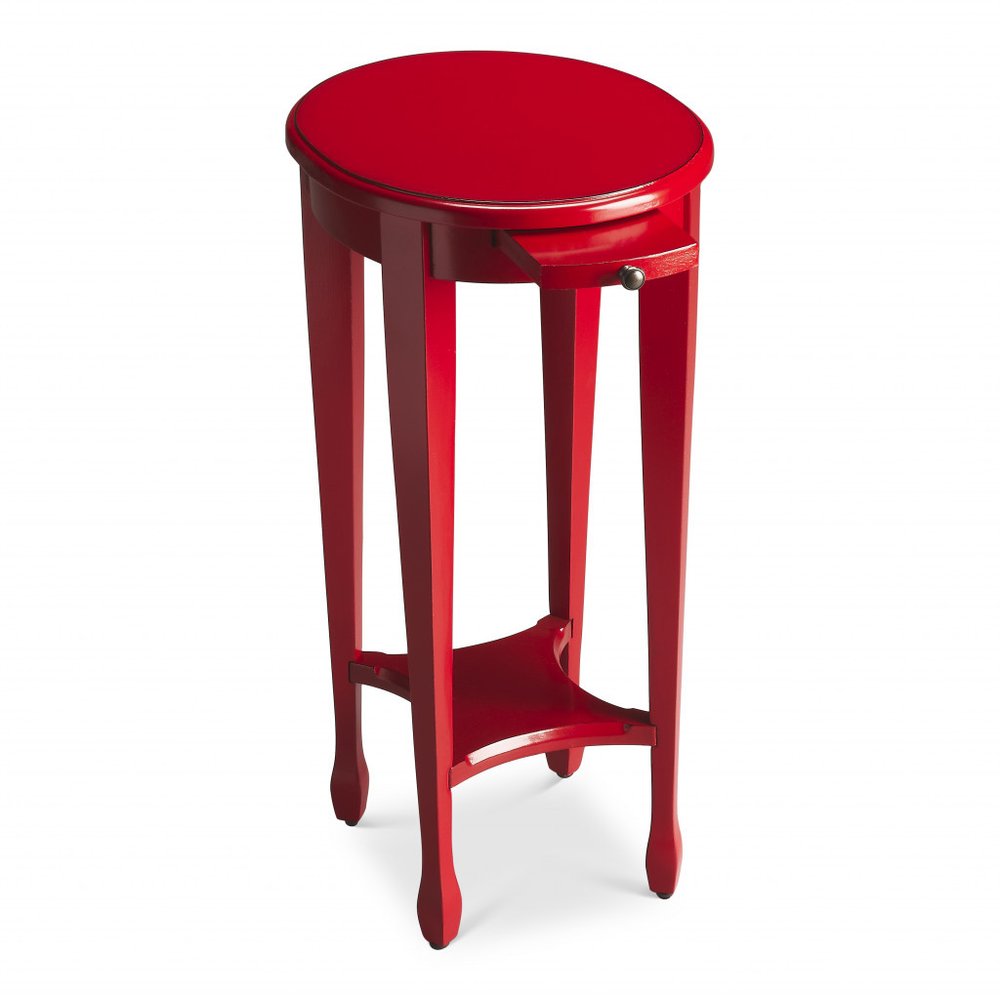 Red Manufactured Wood Oval End Table with Shelf - 26-inch