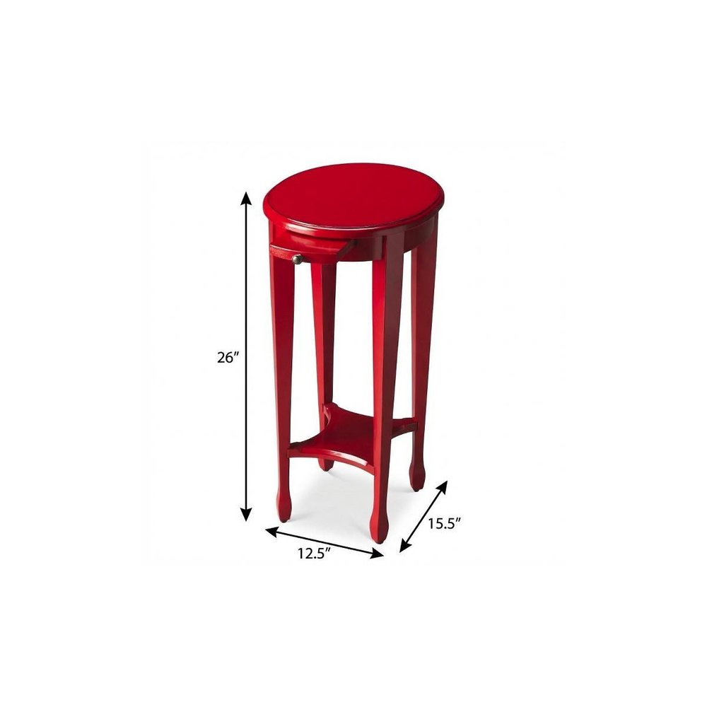 Red Manufactured Wood Oval End Table with Shelf - 26-inch