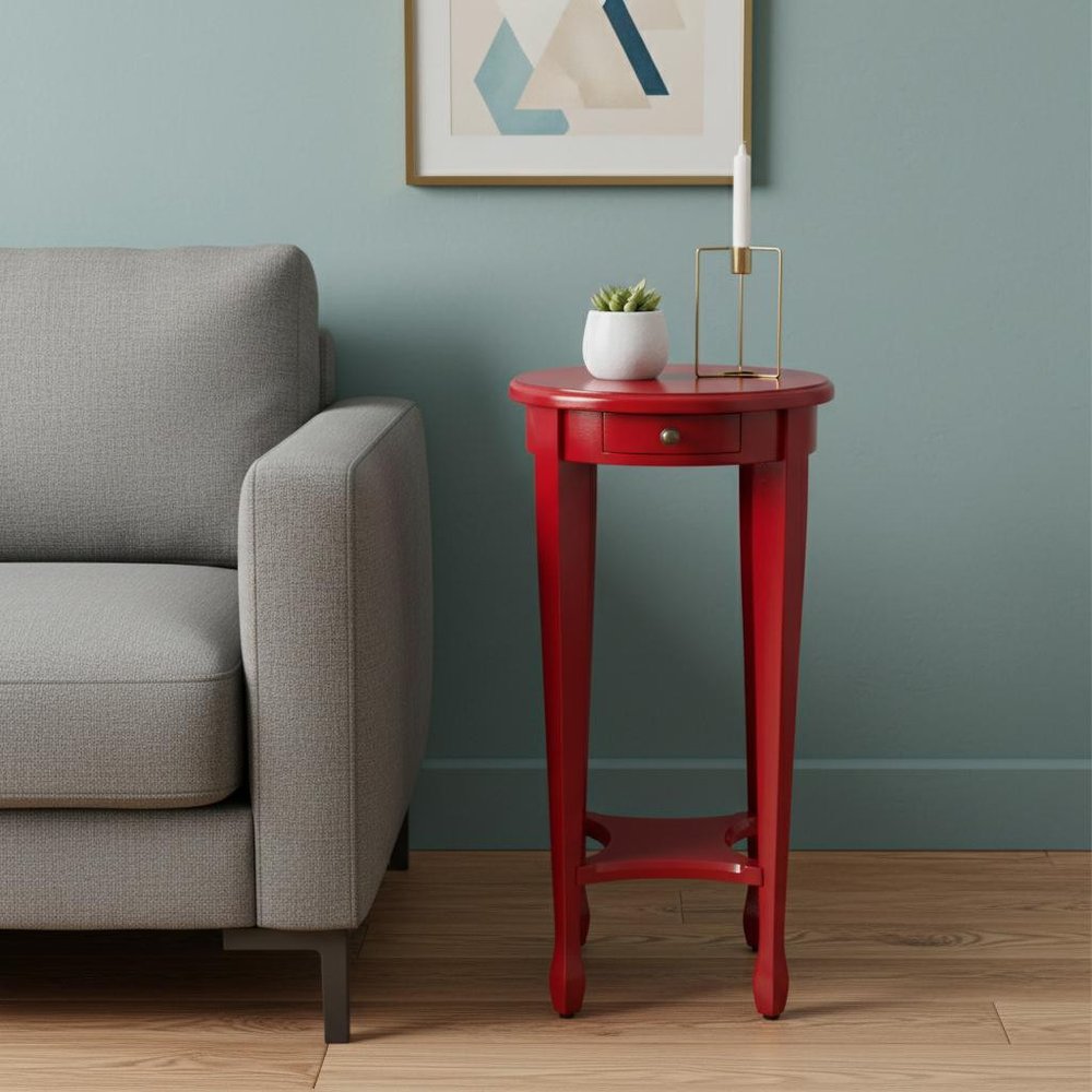 Red Manufactured Wood Oval End Table with Shelf - 26-inch