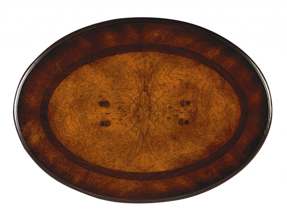 Dark Brown and Cherry Manufactured Wood Oval End Table with Two Drawers