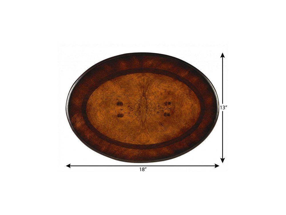 Dark Brown and Cherry Manufactured Wood Oval End Table with Two Drawers