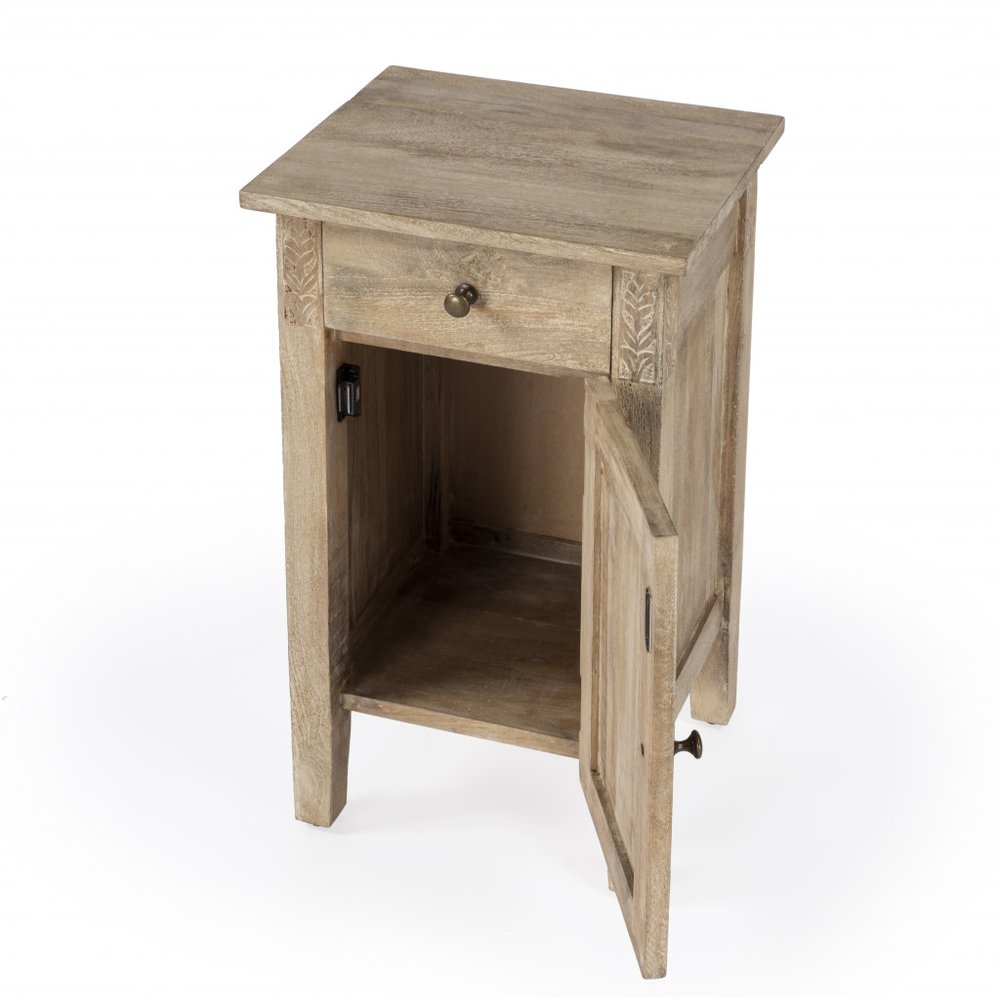 Natural Brown Solid Wood End Table with Cabinet and Drawer - 24-inch