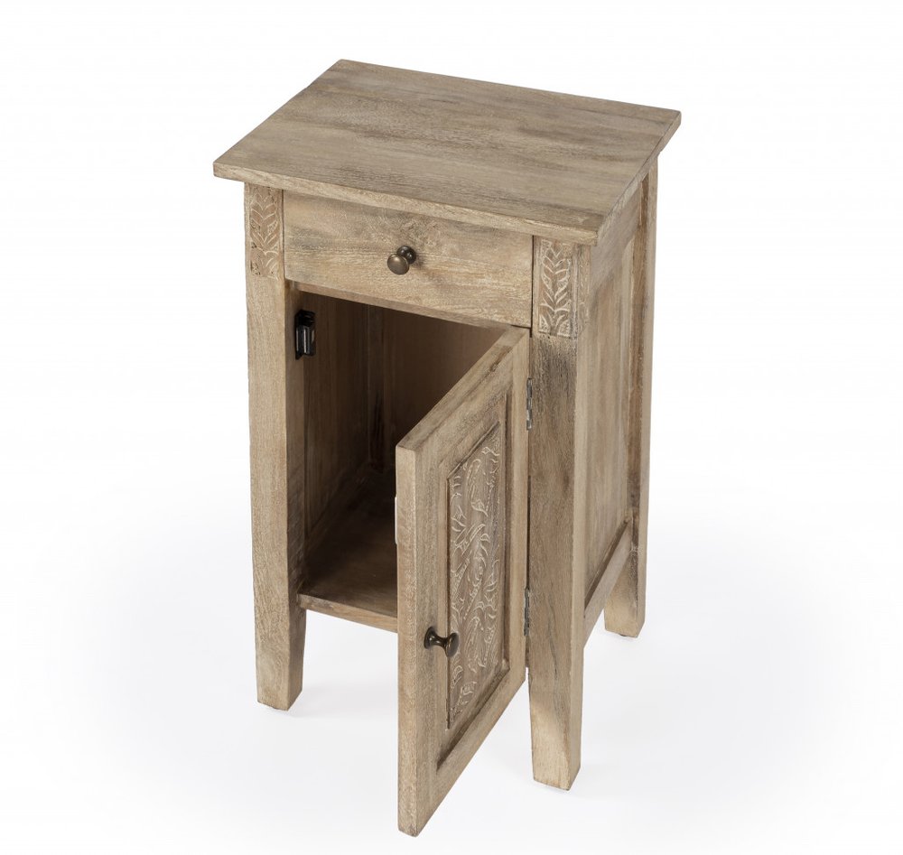 Natural Brown Solid Wood End Table with Cabinet and Drawer - 24-inch