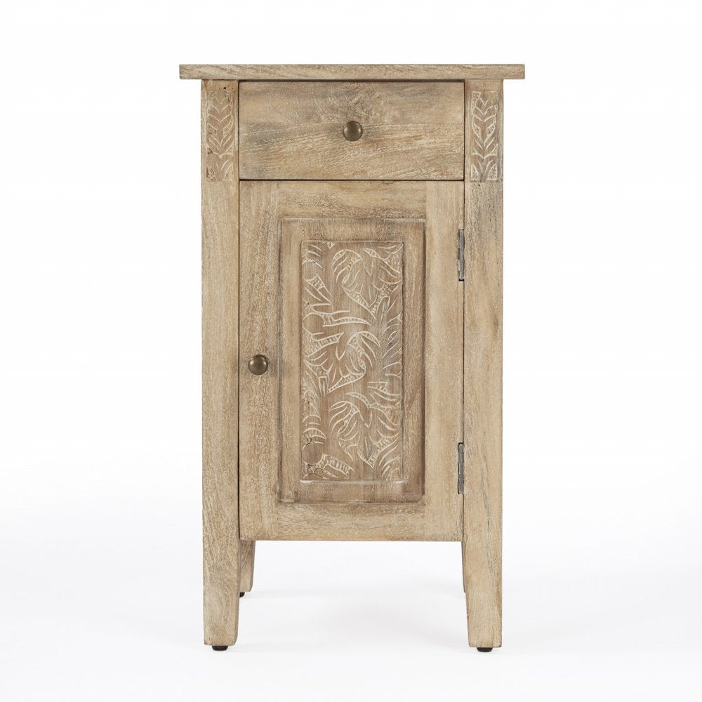 Natural Brown Solid Wood End Table with Cabinet and Drawer - 24-inch