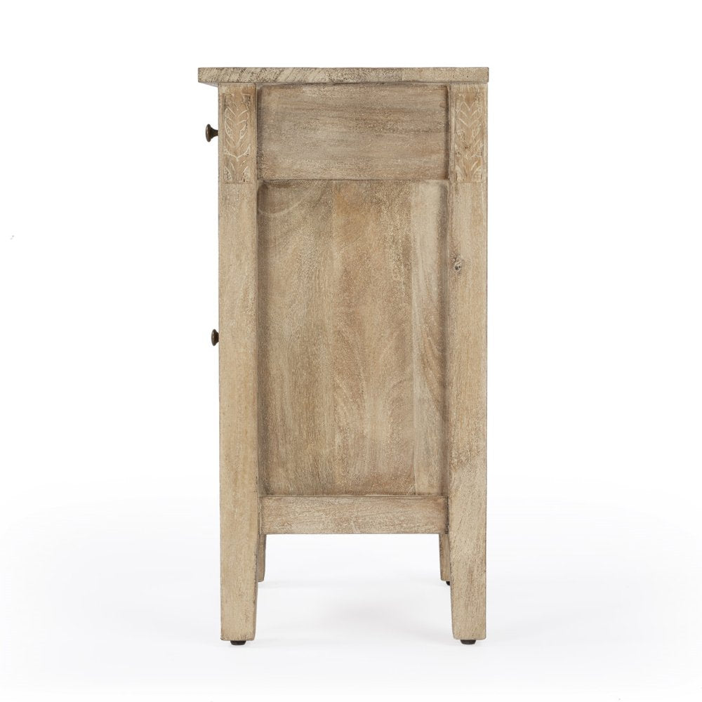 Natural Brown Solid Wood End Table with Cabinet and Drawer - 24-inch
