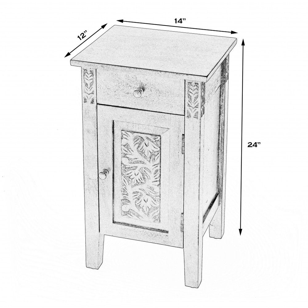 Natural Brown Solid Wood End Table with Cabinet and Drawer - 24-inch