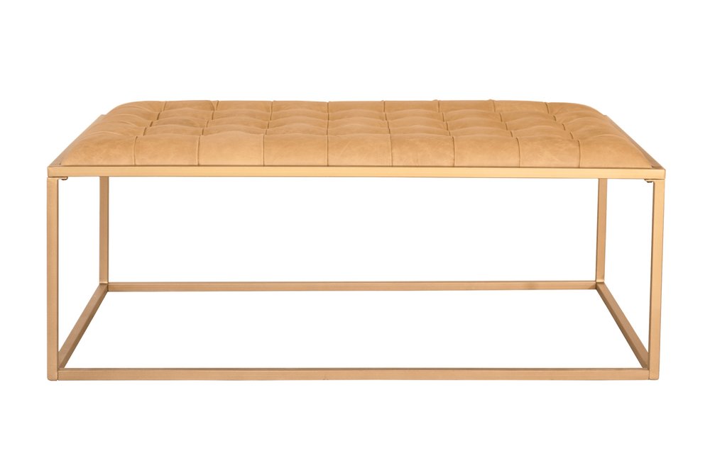 Gold and Brown Leather Rectangular Coffee Table - 48-inch