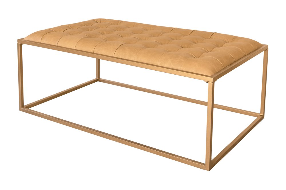 Gold and Brown Leather Rectangular Coffee Table - 48-inch