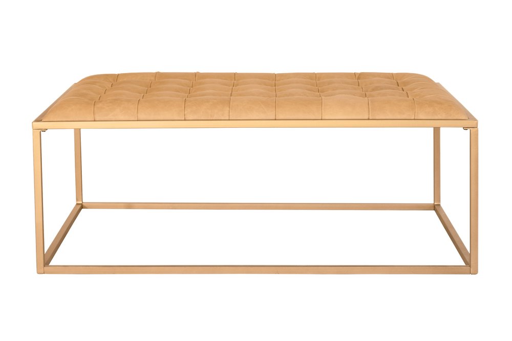Gold and Brown Leather Rectangular Coffee Table - 48-inch