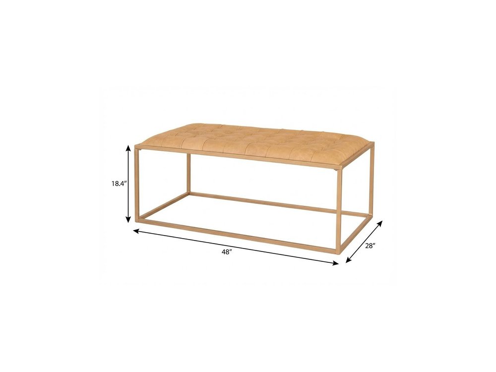 Gold and Brown Leather Rectangular Coffee Table - 48-inch