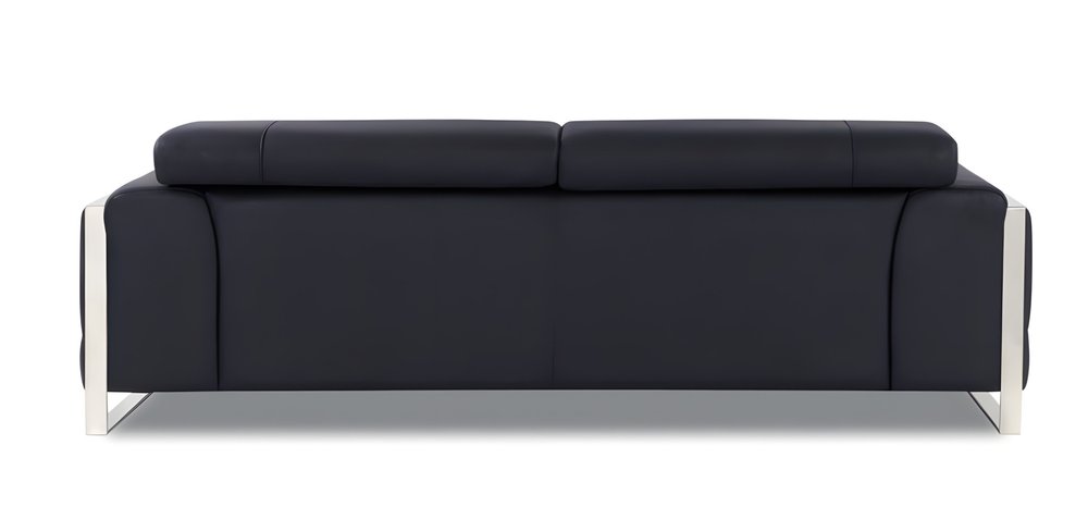 Black Italian Leather Sofa with Silver Legs - 89-inch