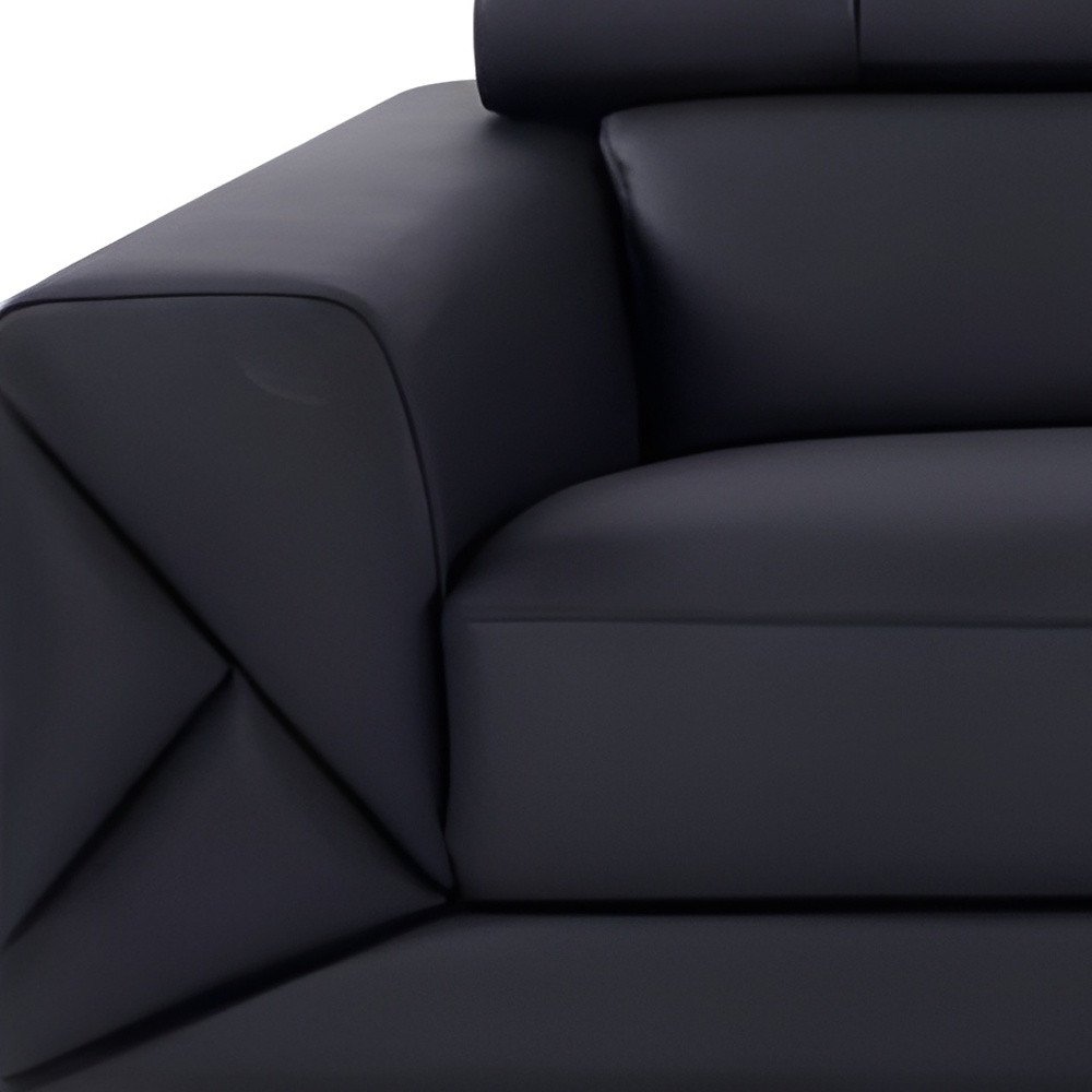 Black Italian Leather Sofa with Silver Legs - 89-inch