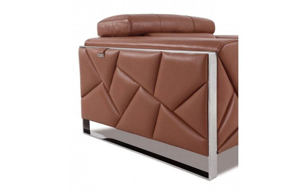 Black Italian Leather Sofa with Silver Legs - 89-inch