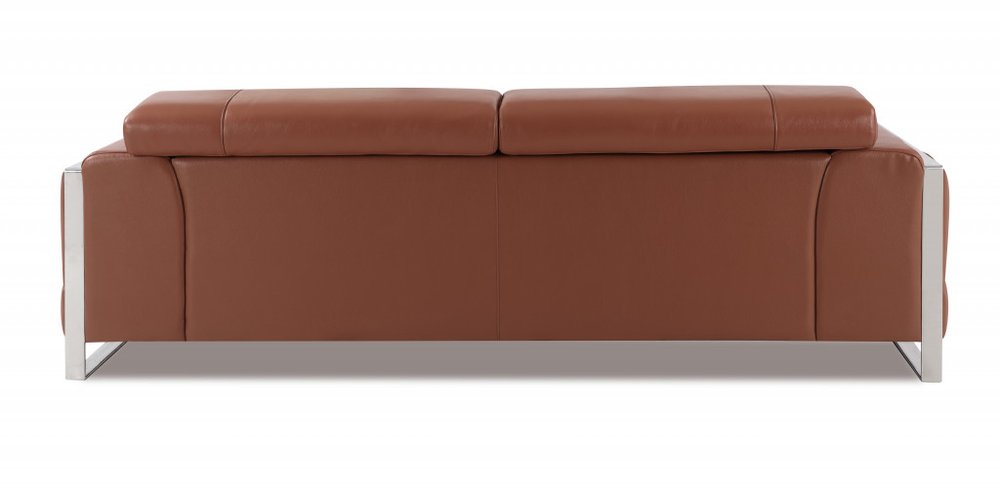 Black Italian Leather Sofa with Silver Legs - 89-inch