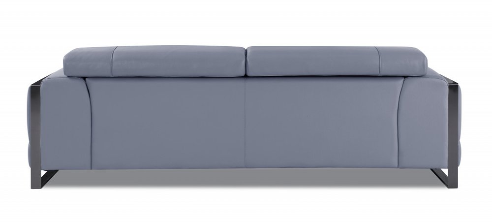 Black Italian Leather Sofa with Silver Legs - 89-inch