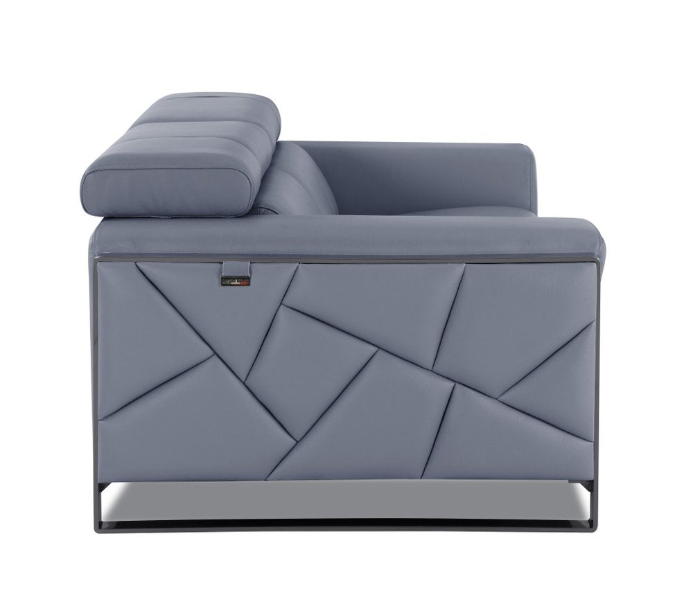 Black Italian Leather Sofa with Silver Legs - 89-inch