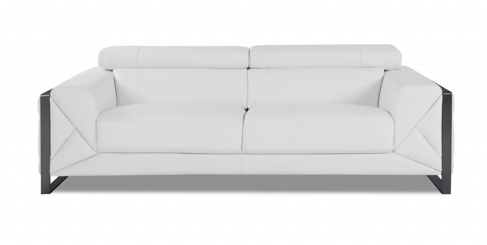 Black Italian Leather Sofa with Silver Legs - 89-inch