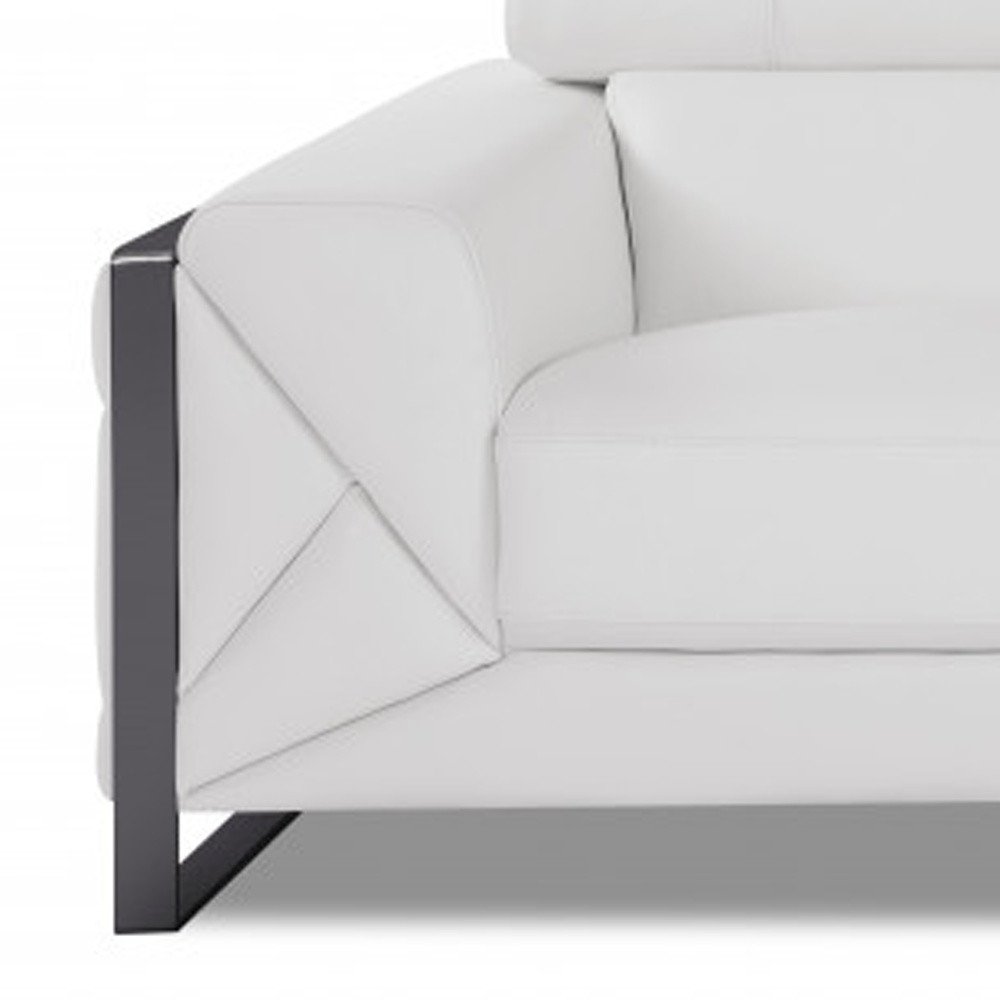 Black Italian Leather Sofa with Silver Legs - 89-inch