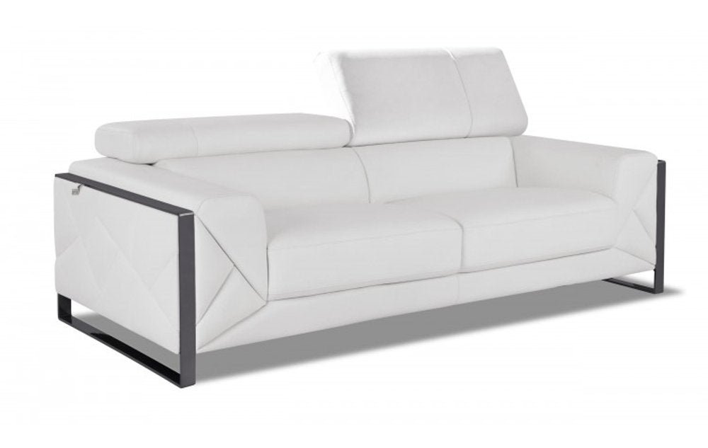 Black Italian Leather Sofa with Silver Legs - 89-inch
