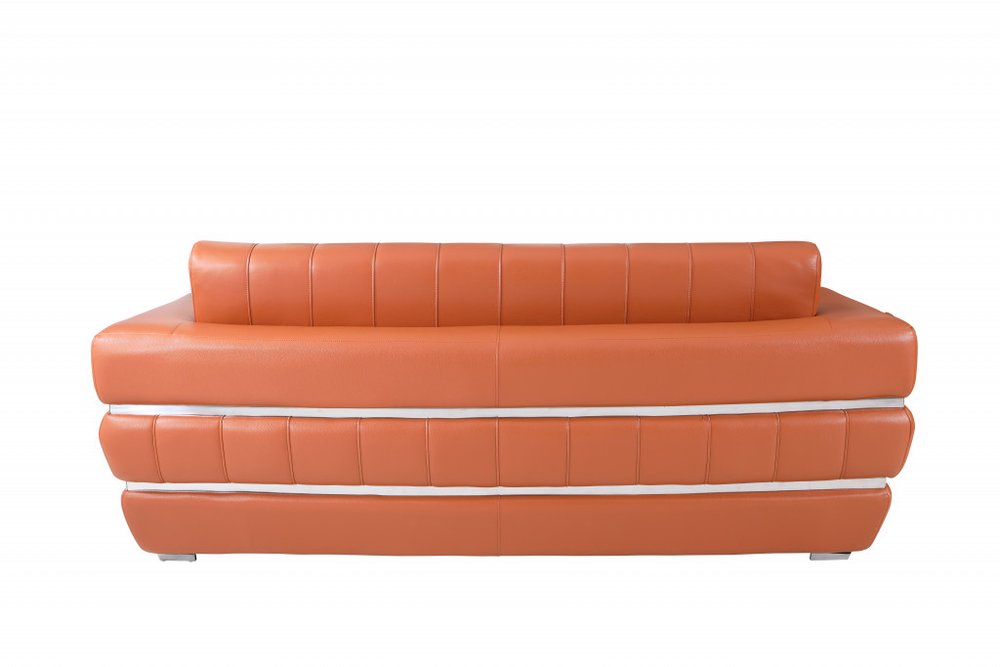 Camel Italian Leather Sofa with Silver Legs - 89-inch