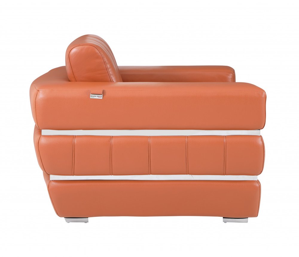 Camel Italian Leather Sofa with Silver Legs - 89-inch