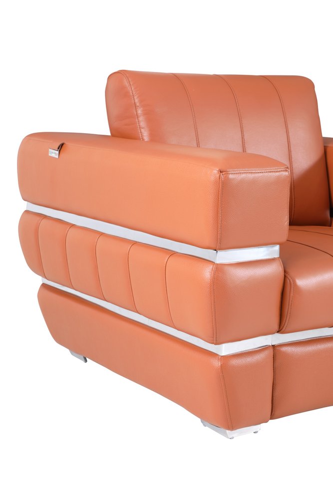 Camel Italian Leather Sofa with Silver Legs - 89-inch