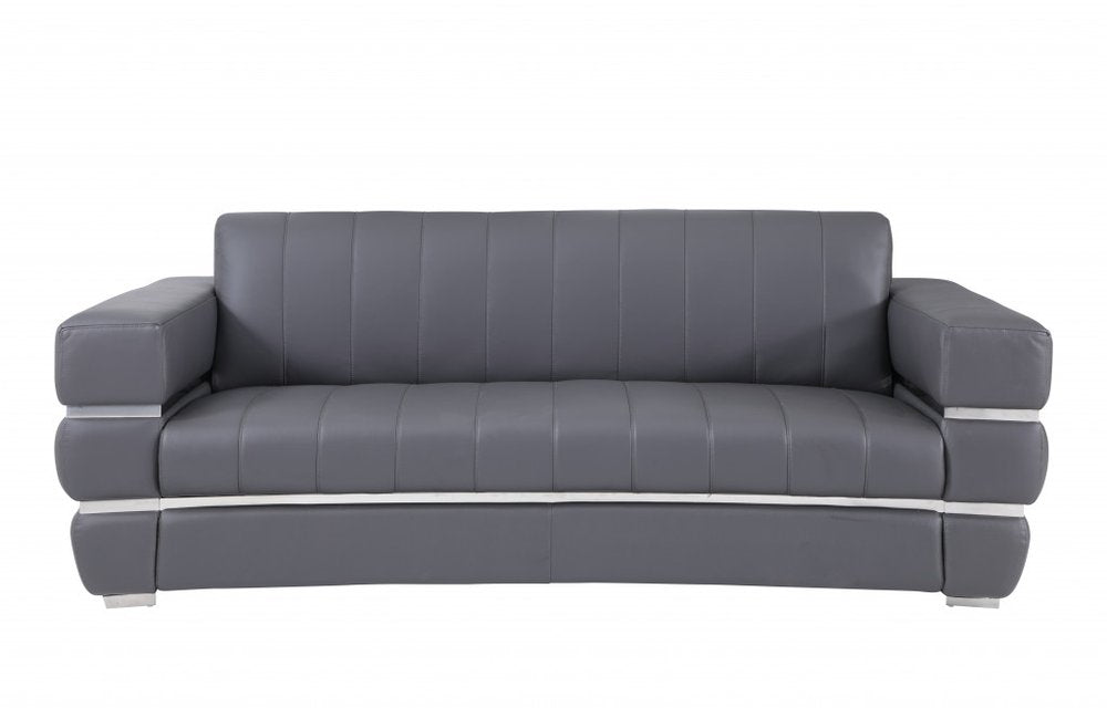 Camel Italian Leather Sofa with Silver Legs - 89-inch