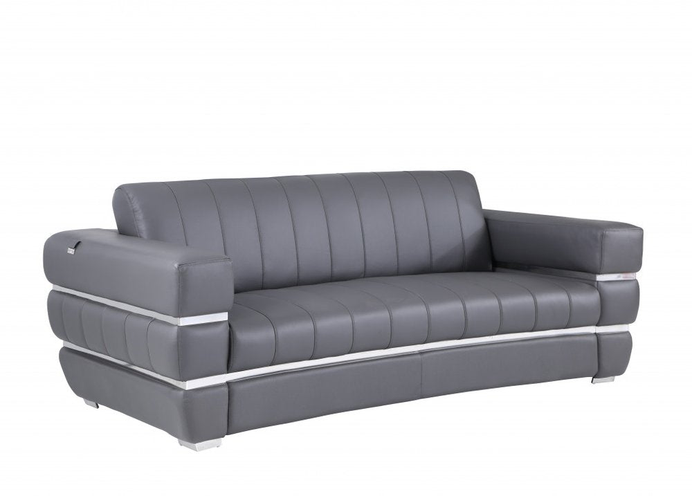 Camel Italian Leather Sofa with Silver Legs - 89-inch
