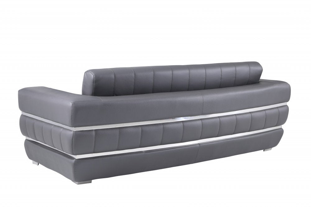 Camel Italian Leather Sofa with Silver Legs - 89-inch