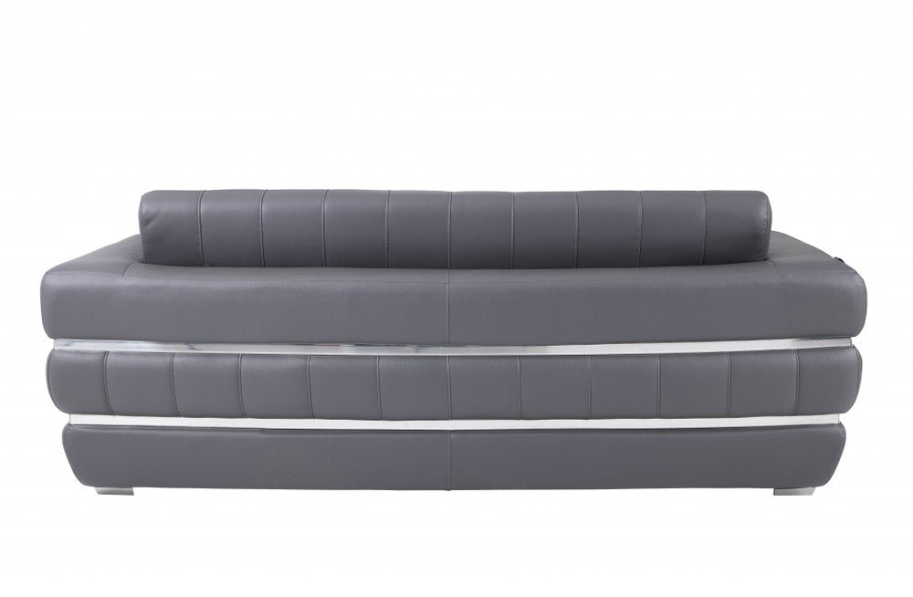 Camel Italian Leather Sofa with Silver Legs - 89-inch