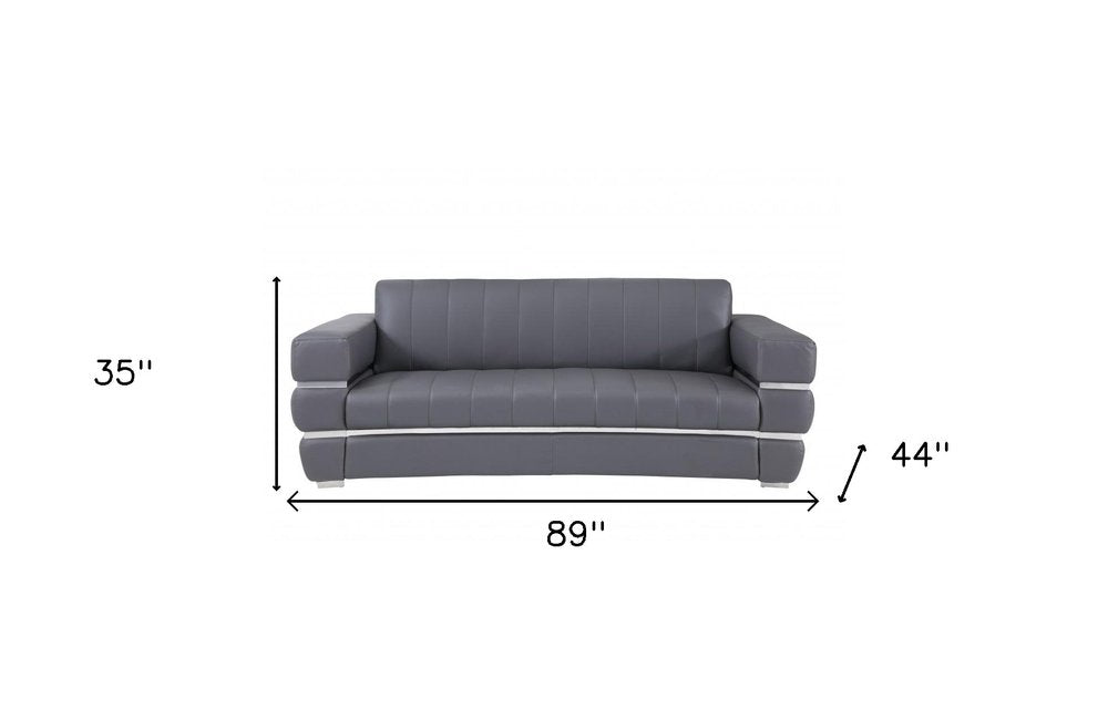 Camel Italian Leather Sofa with Silver Legs - 89-inch