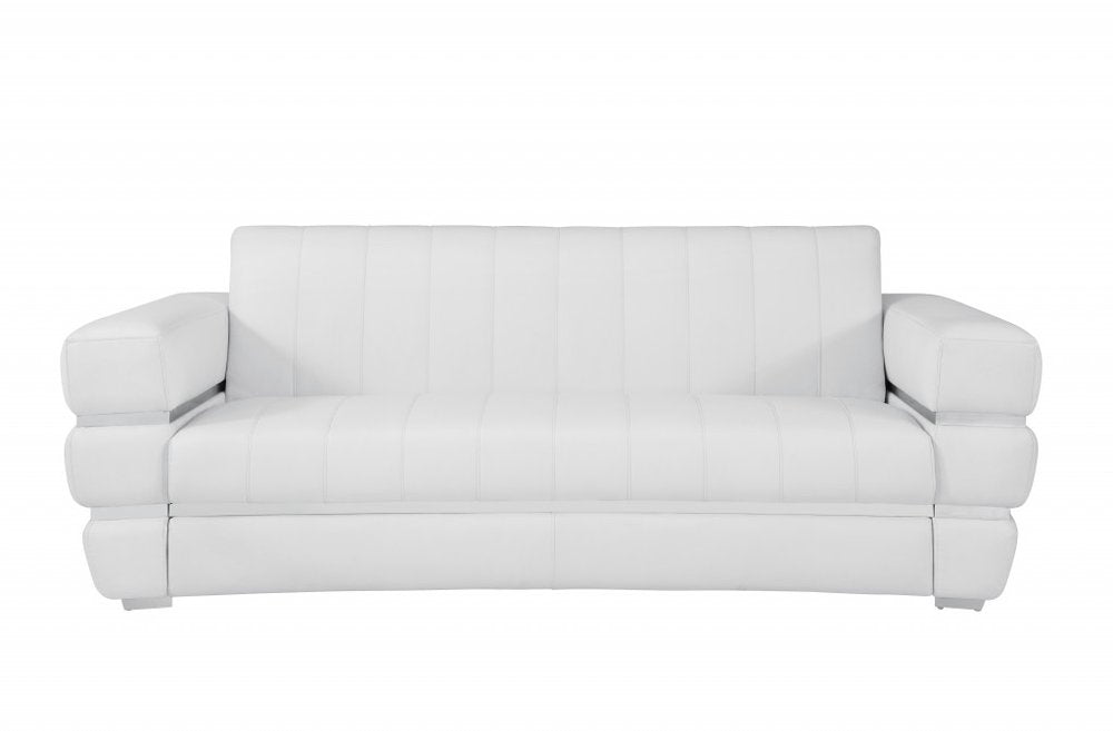 Camel Italian Leather Sofa with Silver Legs - 89-inch