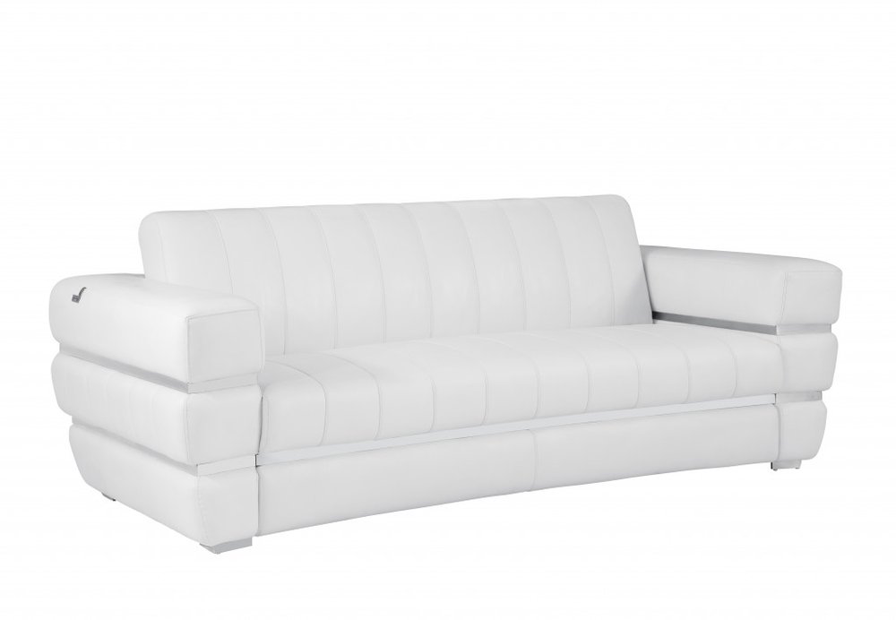 Camel Italian Leather Sofa with Silver Legs - 89-inch
