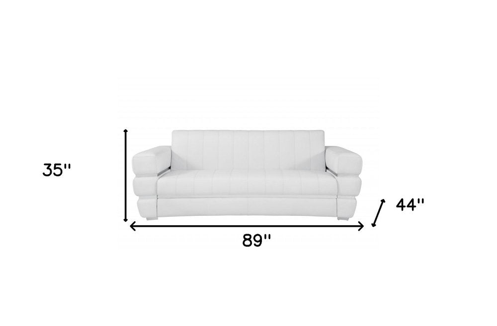 Camel Italian Leather Sofa with Silver Legs - 89-inch