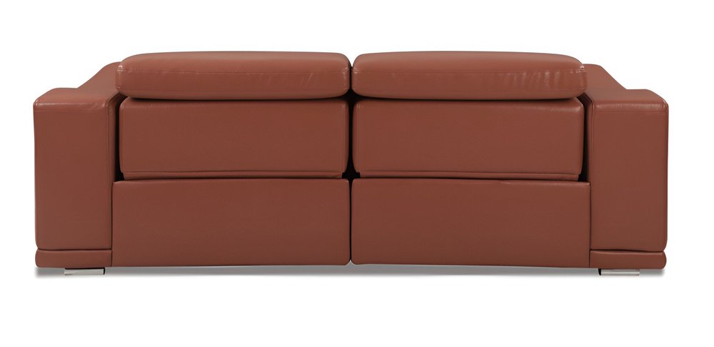 Camel Italian Leather USB Reclining Sofa with Silver Legs - 86-inch