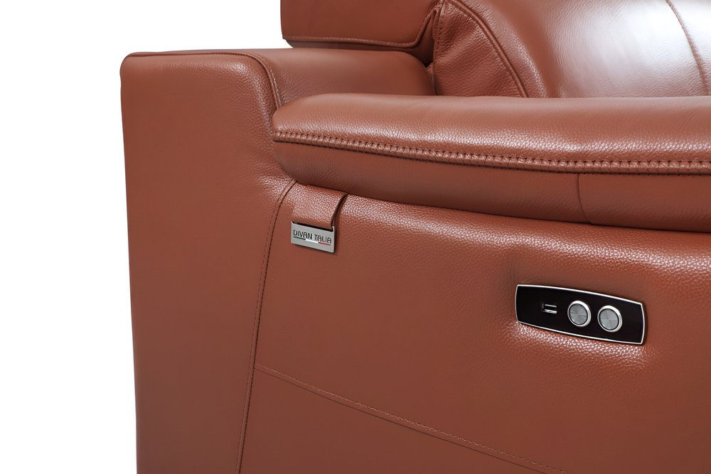 Camel Italian Leather USB Reclining Sofa with Silver Legs - 86-inch