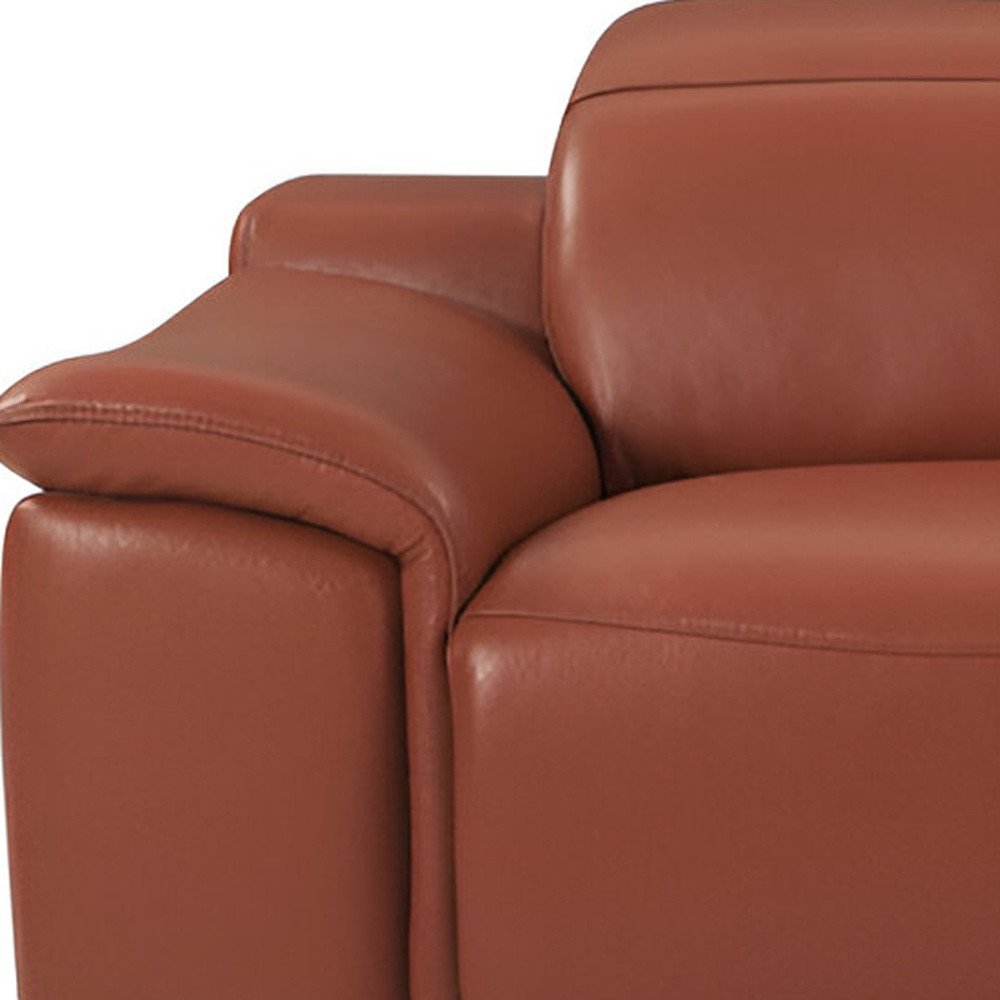 Camel Italian Leather USB Reclining Sofa with Silver Legs - 86-inch