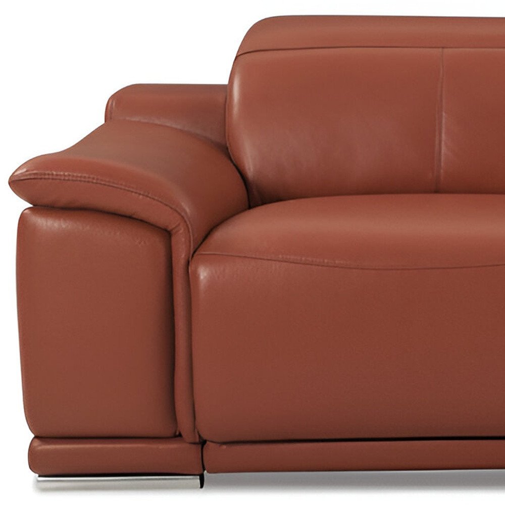 Camel Italian Leather USB Reclining Sofa with Silver Legs - 86-inch