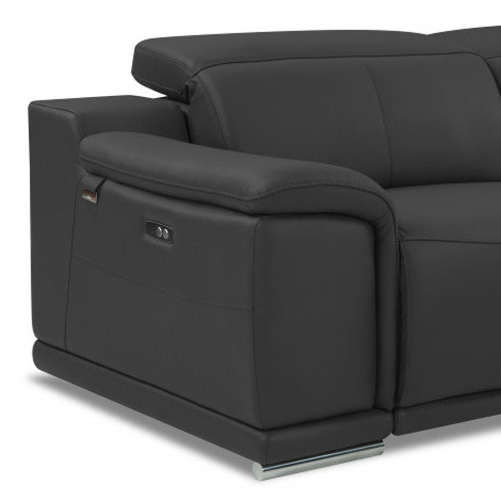 Camel Italian Leather USB Reclining Sofa with Silver Legs - 86-inch