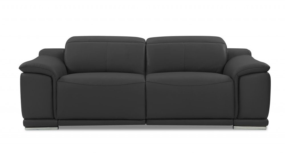 Camel Italian Leather USB Reclining Sofa with Silver Legs - 86-inch
