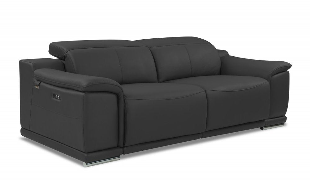 Camel Italian Leather USB Reclining Sofa with Silver Legs - 86-inch