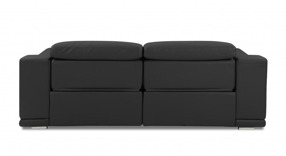 Camel Italian Leather USB Reclining Sofa with Silver Legs - 86-inch