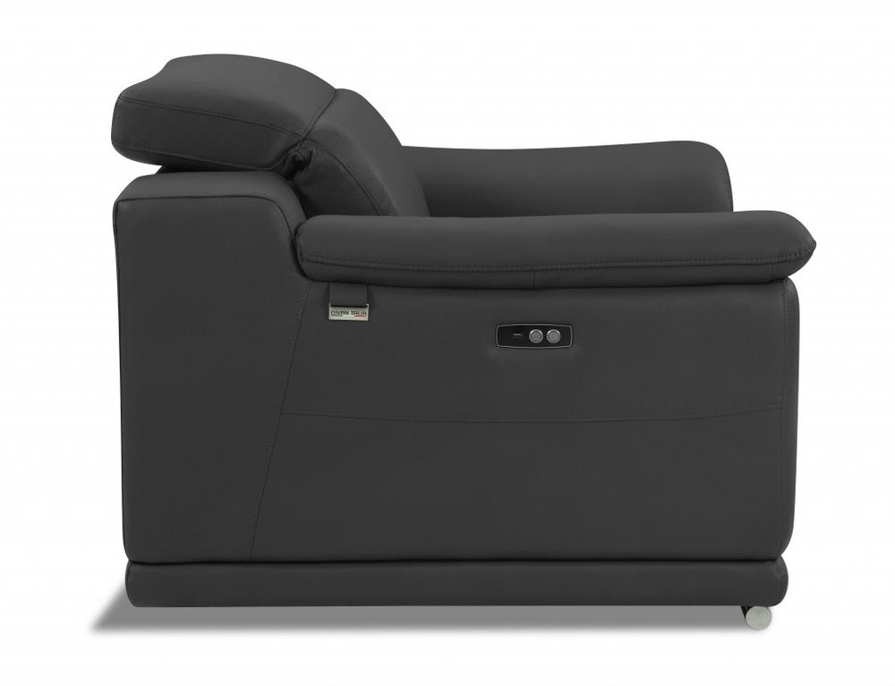 Camel Italian Leather USB Reclining Sofa with Silver Legs - 86-inch