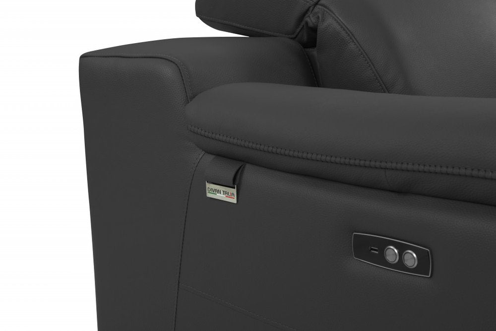 Camel Italian Leather USB Reclining Sofa with Silver Legs - 86-inch