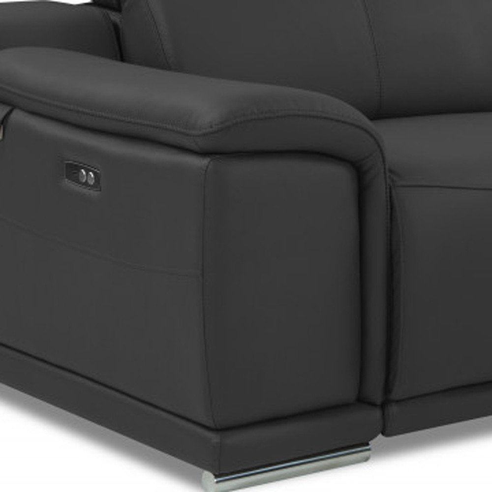 Camel Italian Leather USB Reclining Sofa with Silver Legs - 86-inch