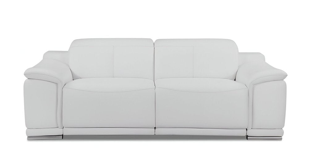 Camel Italian Leather USB Reclining Sofa with Silver Legs - 86-inch