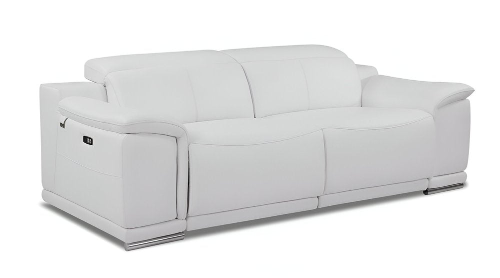 Camel Italian Leather USB Reclining Sofa with Silver Legs - 86-inch