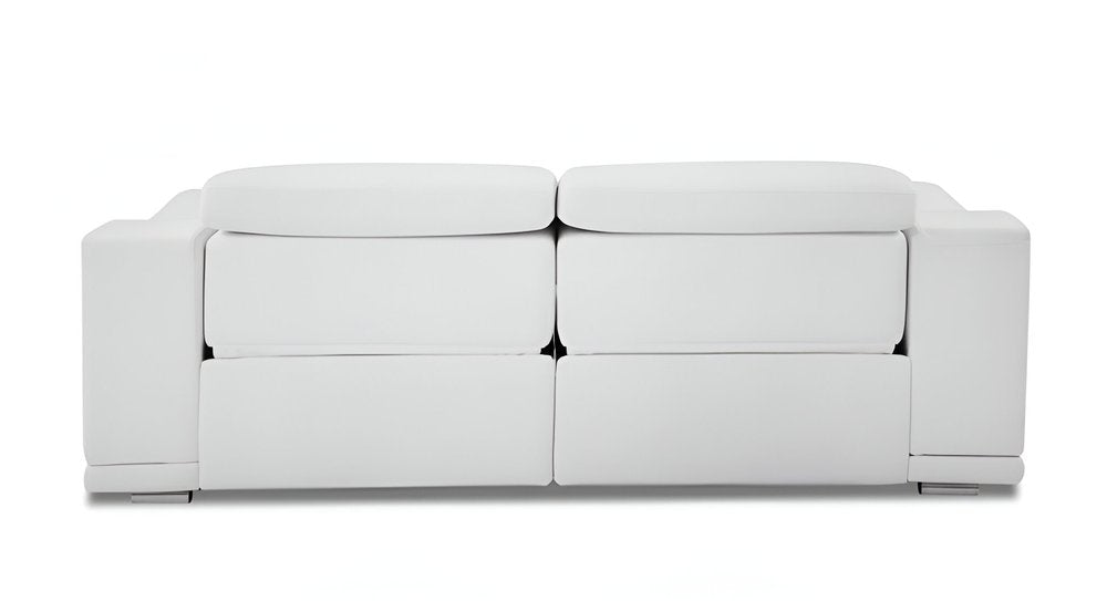 Camel Italian Leather USB Reclining Sofa with Silver Legs - 86-inch